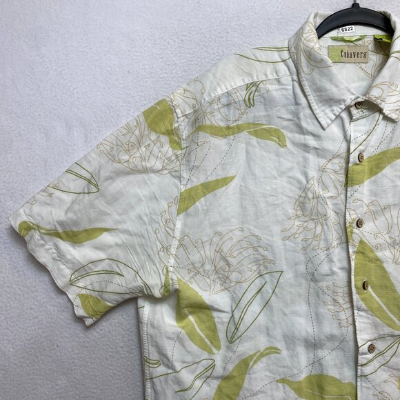 Cubavera Shirt Mens XL White Short Sleeve Floral Linen Blend Button Up - Picture 6 of 11